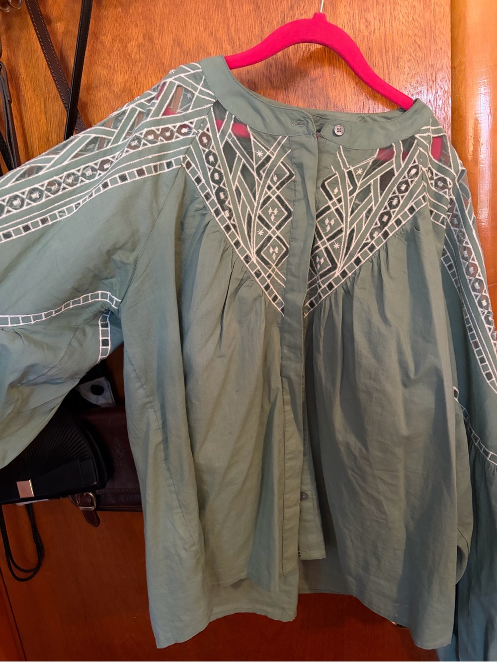 Promod Sage Green Embroidered Women's Blouse